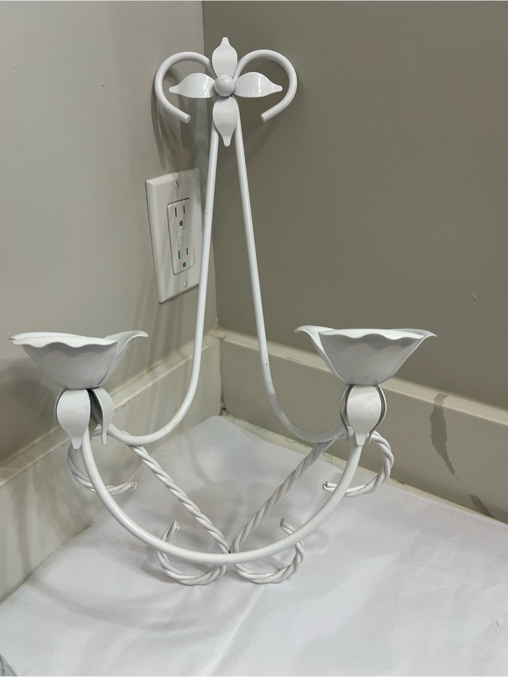 Home Interiors White Metal Double Wall Candle Holder